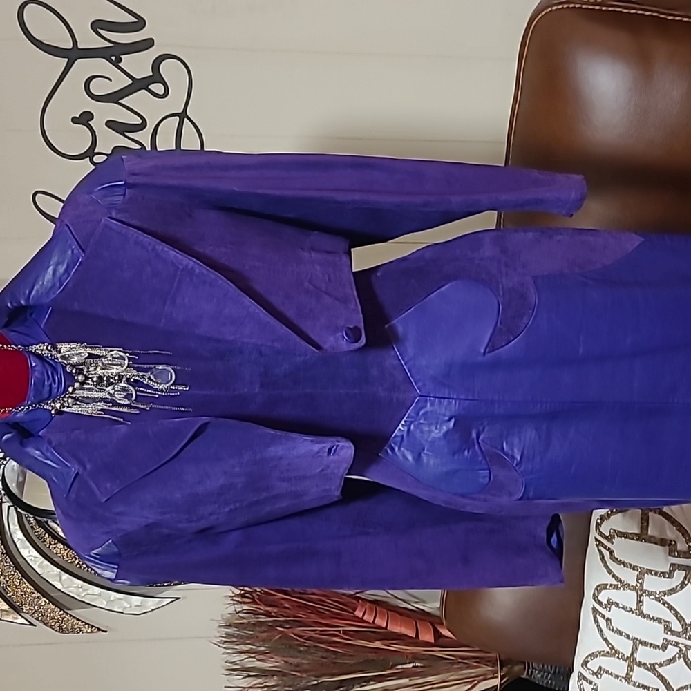 Vintage Michael Hoban dreamy, butter soft PURPLE suede/leather backless dress